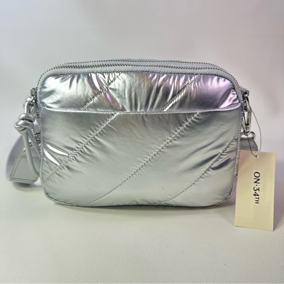 NEW WOMEN’S ON 34TH Metallic Silver Nylon Crossbody, Created for Macy's - Picture 3 of 6